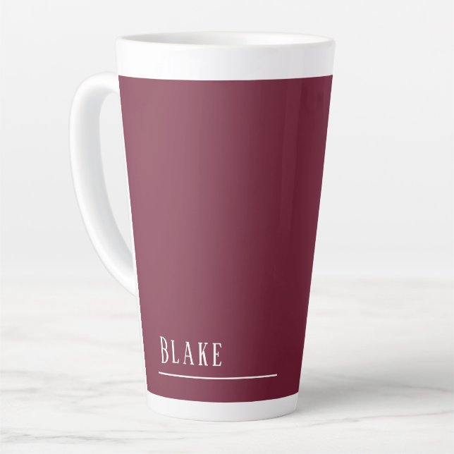 Caneca De Café Latte Monograma personalizado, burgundy moderno (Ângulo esquerdo)
