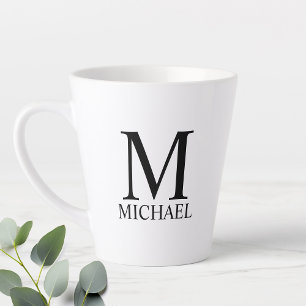 Caneca De Café Latte Monograma Personalizado Clássico e Nome Latte Mug