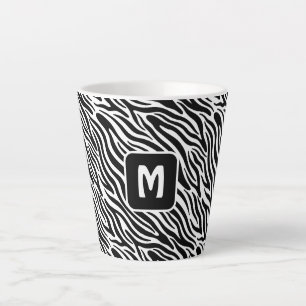 Caneca De Café Latte Monograma Personalizado com Estampa de Zebra