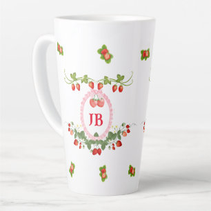Caneca De Café Latte Monograma Personalizado de Morango