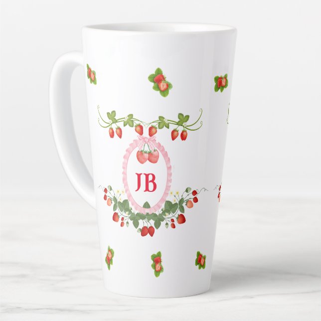 Caneca De Café Latte Monograma Personalizado de Morango (Ângulo esquerdo)
