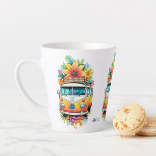 Caneca De Café Latte Monograma Personalizado Hippie Van