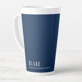 Caneca De Café Latte Monograma personalizado, marinho azul moderno