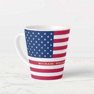 Caneca De Café Latte Monograma Personalizado Patriótico de Bandeira Am