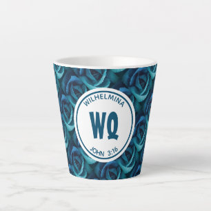 Caneca De Café Latte Monograma Personalizado Rosa Azul