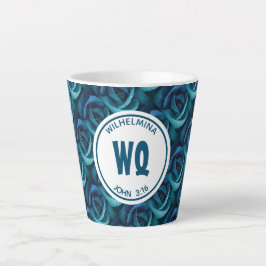 Caneca De Café Latte Monograma personalizado Rosa azul-cristão