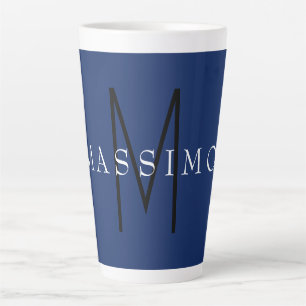 Caneca De Café Latte Monograma Preto Profissional Azul Seu Nome