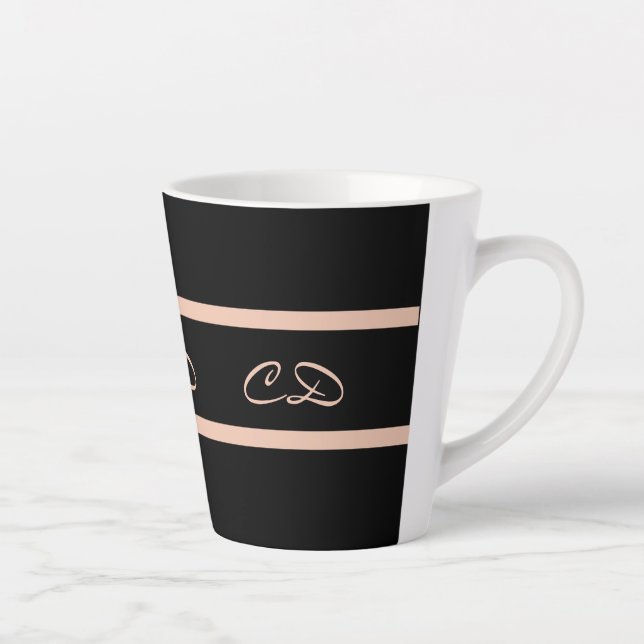 Caneca De Café Latte Monograma preto rosa - monograma - texto elegante (Direita)