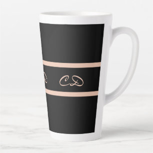 Caneca De Café Latte Monograma preto rosa - monograma - texto elegante