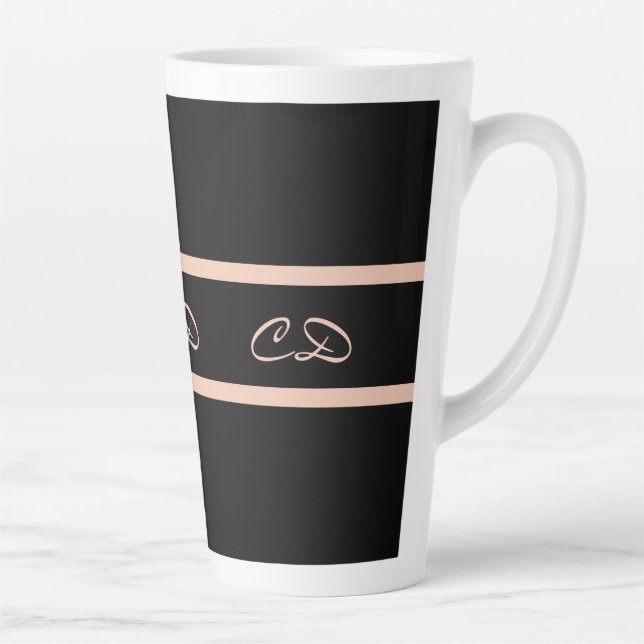 Caneca De Café Latte Monograma preto rosa - monograma - texto elegante (Direita)