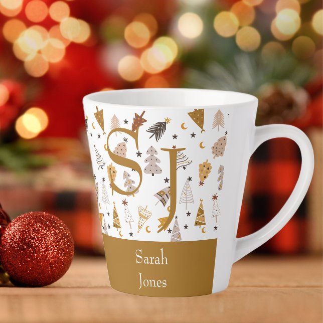 Caneca De Café Latte Monograma simples Boho Natal (Criador carregado)
