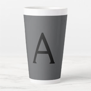 Caneca De Café Latte Monograma Simples Cinza Clássico Adicionar Nome In