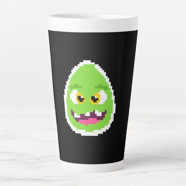 Caneca De Café Latte Monstro de ovo pixelado fofo (Frente)