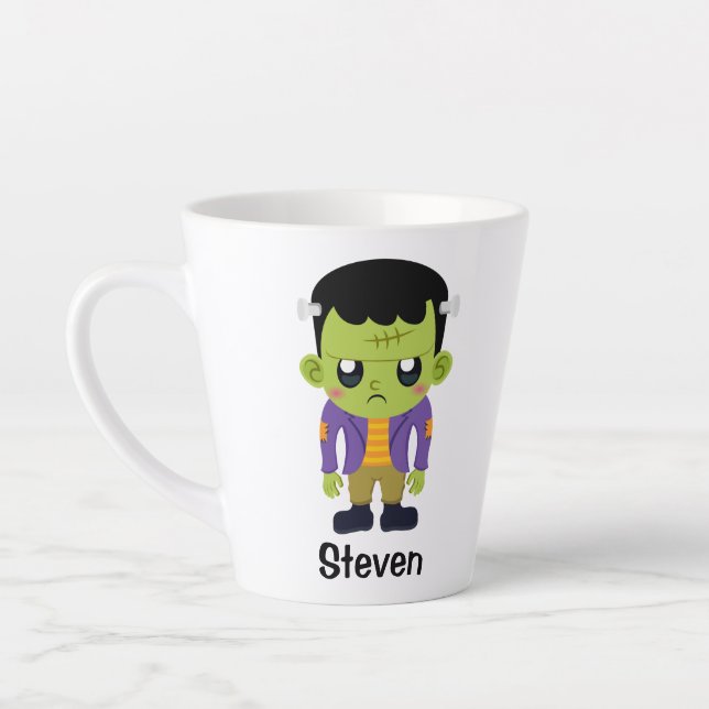 Caneca De Café Latte Monstro Verde de Frankenstein no Halloween (Esquerda)