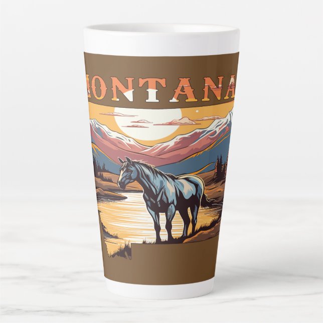 Caneca De Café Latte Montana Tornando Cavalos Selvagens (Frente)