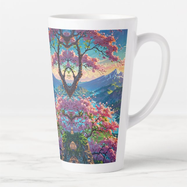Caneca De Café Latte Montanha com Capas de Neve e Flores (Direita)