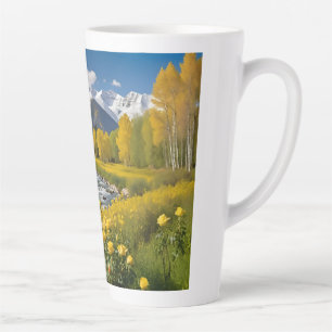 Caneca De Café Latte Montanhas de Aspen do Outono Amarelo Nevado Rio