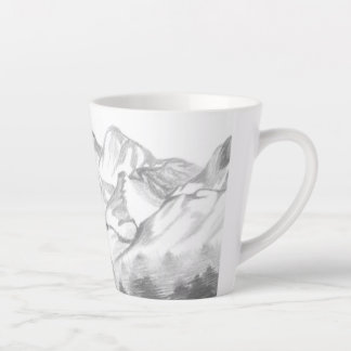 Caneca De Café Latte Montanhas Desenhadas a Lápis em Caneca de Latte