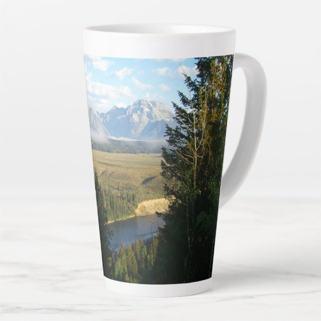 Caneca De Café Latte Montanhas e Rio Jackson Hole (Ângulo direito)