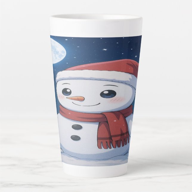 Caneca De Café Latte  Moonlit Christmas Magic: Kawaii Snowman  (Frente)