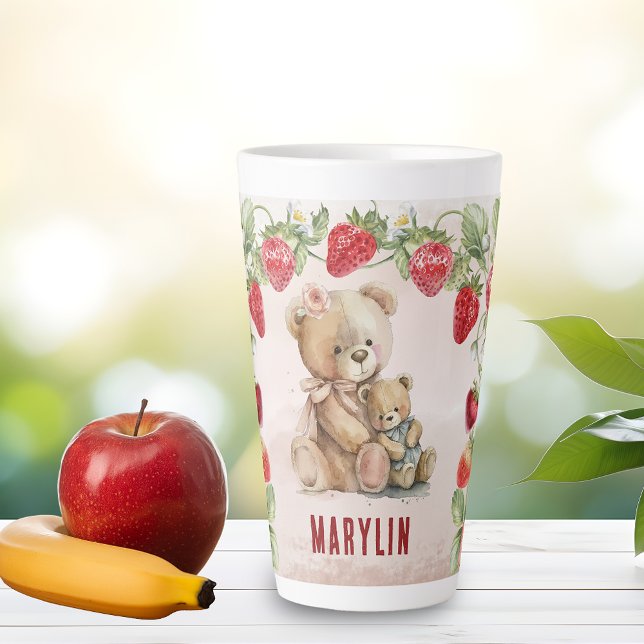 Caneca De Café Latte Morango e Urso (Criador carregado)