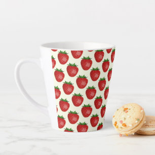 Caneca De Café Latte Morango, Morangos Vermelhos, Fruta, Folha