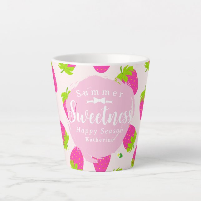 Caneca De Café Latte Morango Rosa (Frente)