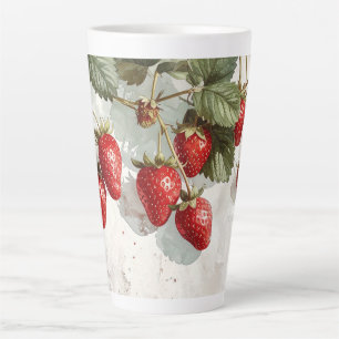Caneca De Café Latte Morangos de Verão em Flor Vintage