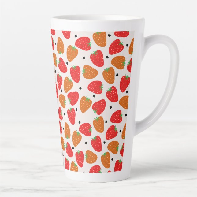 Caneca De Café Latte Morangos em branco (Direita)