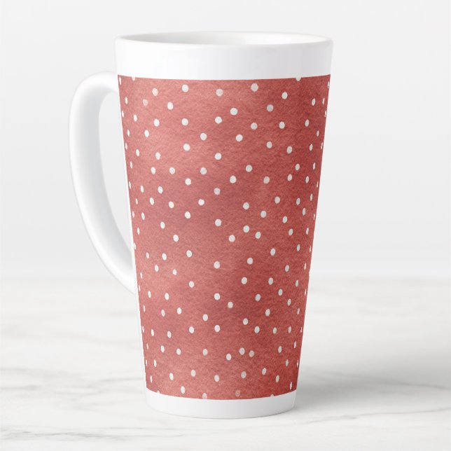 Caneca De Café Latte Morangue Vermelho Pontos Brancos (Ângulo esquerdo)