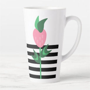 Caneca De Café Latte Morangueiro Listras Pretas
