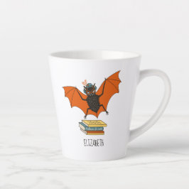 Caneca De Café Latte Morcego Leitor | Bibliotecário Caprichoso com Livr