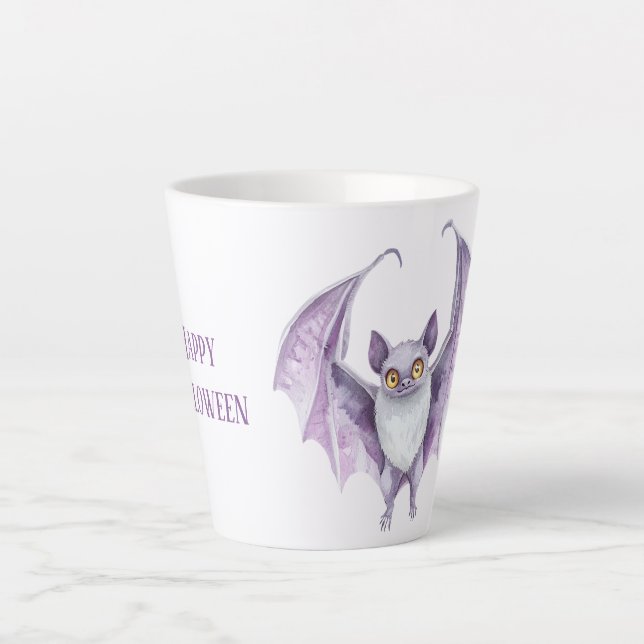 Caneca De Café Latte Morcego Roxo Halloween Assustador   (Frente)