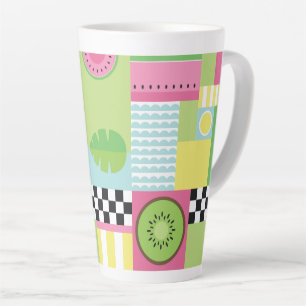 Caneca De Café Latte Mosaico amarelo-rosa-rosa-fruta-de-verão colorido