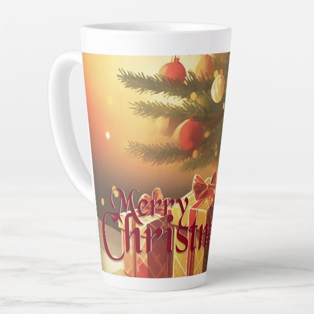 Caneca De Café Latte Motivo de Natal, com Presentes sob a Árvore de Nat (Ângulo esquerdo)