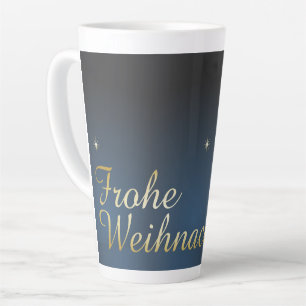 Caneca De Café Latte Motivo natalício azul com árvore de Natal dourada