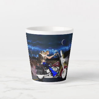 Caneca De Café Latte Motocicleta caminha com seu cachorro, Fantasy Cup