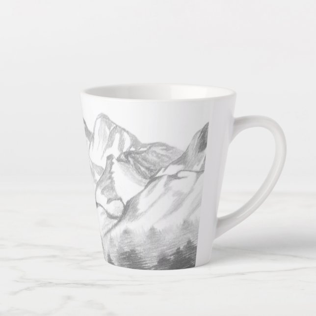 Caneca De Café Latte Mountains Sketched in Pencil on Latte Mug (Direita)