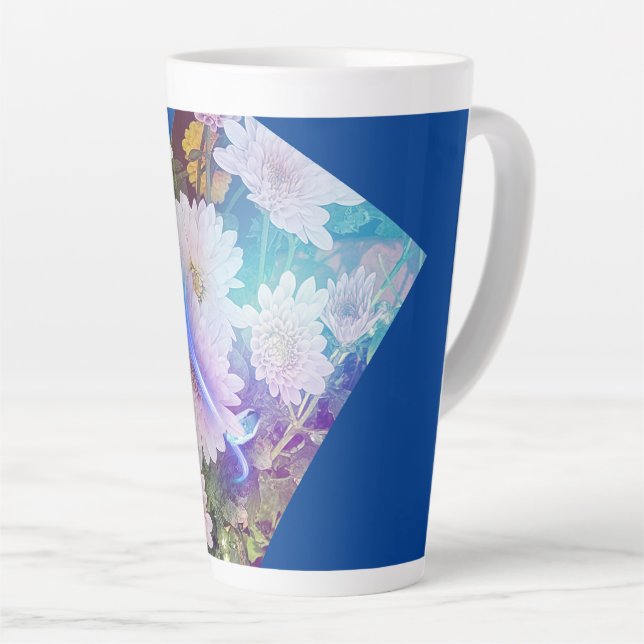 Caneca De Café Latte Mug de café azul com flores margaridas brancas (Ângulo direito)
