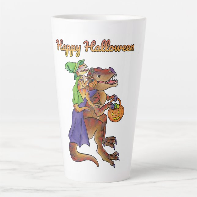 Caneca De Café Latte Mug de Dinossauro das Halloween Grande (Frente)