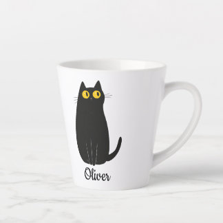 Caneca De Café Latte Mug de Latte de Gato Preto Personalizado - Nome de