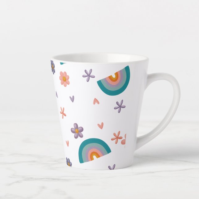 Caneca De Café Latte Mug with Rainbow and Stars – Cute Aesthetic Design (Direita)