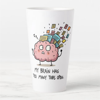 Caneca De Café Latte Muitas Abas Abertas – Cérebro Divertido
