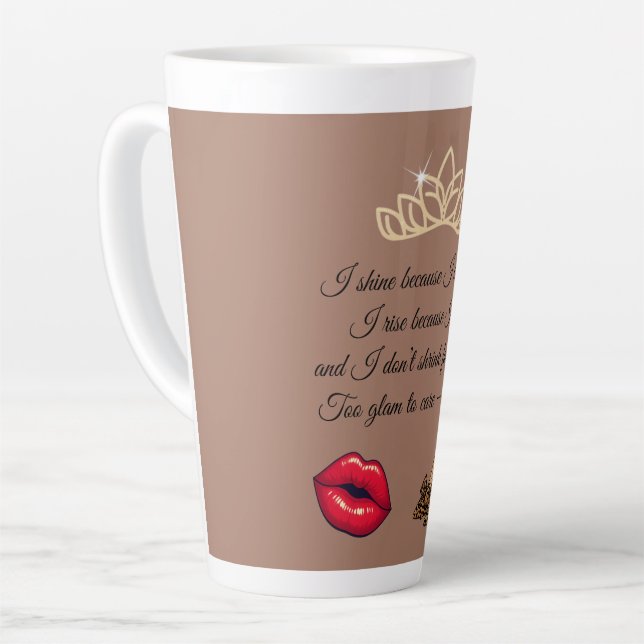 Caneca De Café Latte Muito Glam Para se Importar – Citação Chic (Ângulo esquerdo)