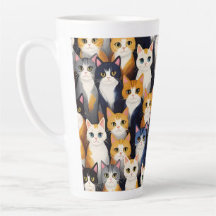 Caneca De Café Latte Muitos gatos bonitos padrão