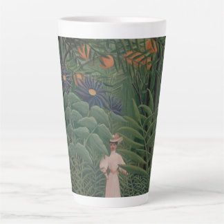 Caneca De Café Latte Mulher Caminhando numa Floresta Exótica, Henri Rou