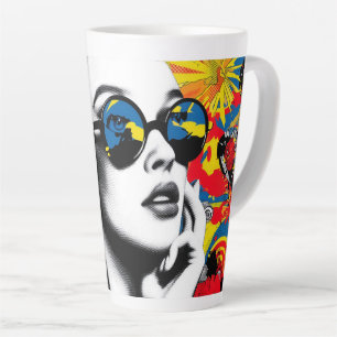 Caneca De Café Latte Mulher de arte pop com óculos de sol
