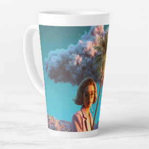 Caneca De Café Latte Mulher Surrealista com Palmeira