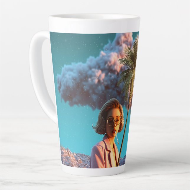 Caneca De Café Latte Mulher Surrealista com Palmeira (Ângulo esquerdo)