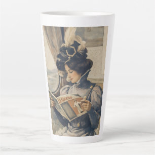 Caneca De Café Latte Mulher Vitoriana Lendo no Trem Vintage